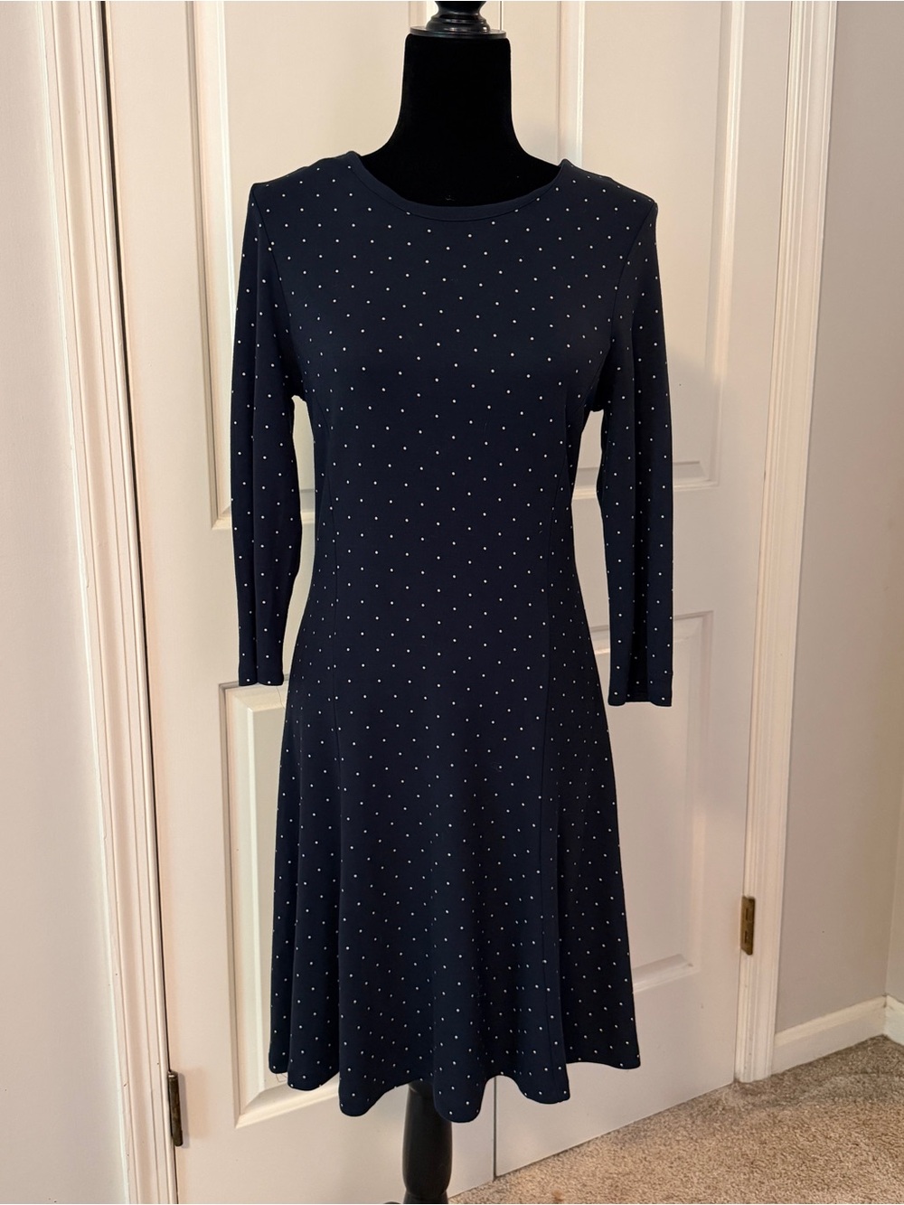 Gant Navy Long-Sleeve Polka Dot Fit-and-Flare Dress